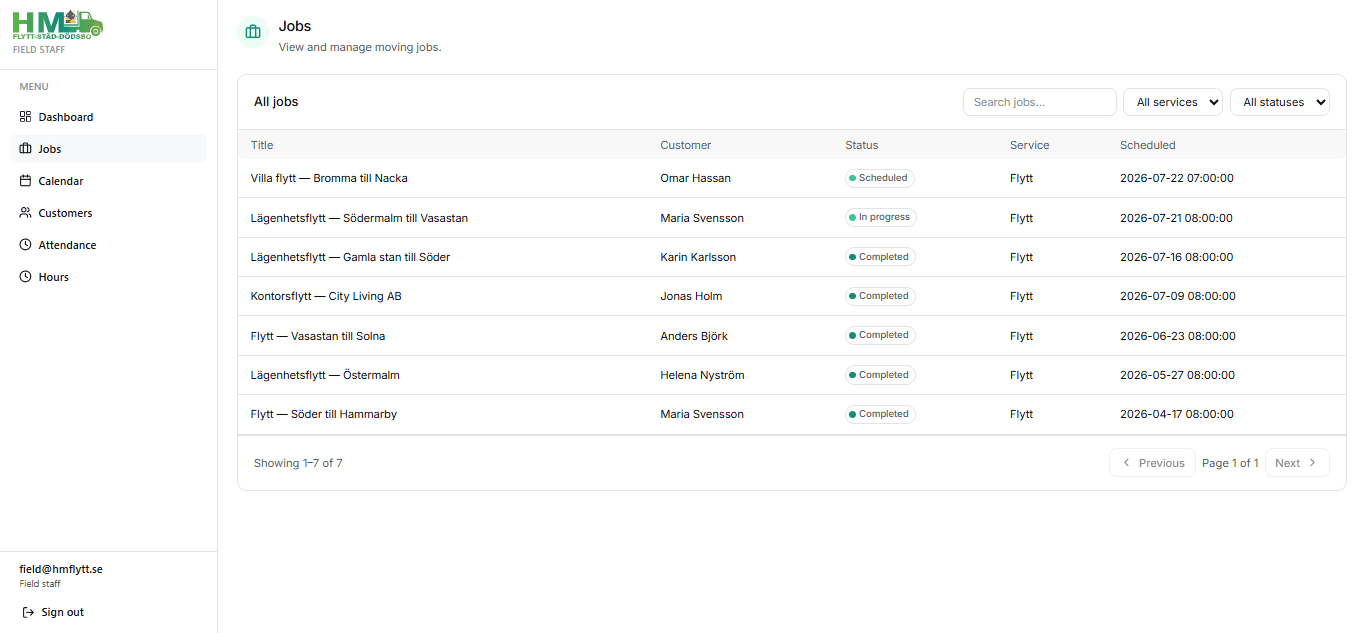 Jobs — Field Staff screenshot